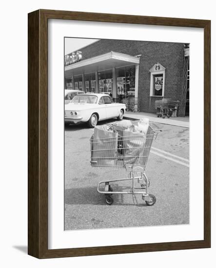 Shopping Cart in Grocery Parking Lot-Philip Gendreau-Framed Photographic Print