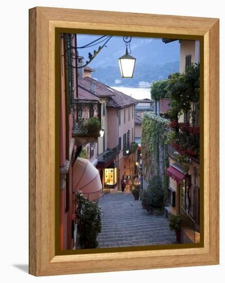 Shopping Street at Dusk, Bellagio, Lake Como, Lombardy, Italy, Europe-Frank Fell-Framed Premier Image Canvas