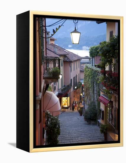 Shopping Street at Dusk, Bellagio, Lake Como, Lombardy, Italy, Europe-Frank Fell-Framed Premier Image Canvas