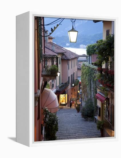 Shopping Street at Dusk, Bellagio, Lake Como, Lombardy, Italy, Europe-Frank Fell-Framed Premier Image Canvas