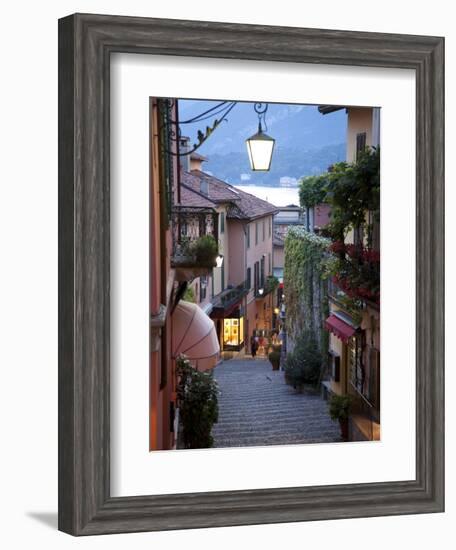 Shopping Street at Dusk, Bellagio, Lake Como, Lombardy, Italy, Europe-Frank Fell-Framed Photographic Print