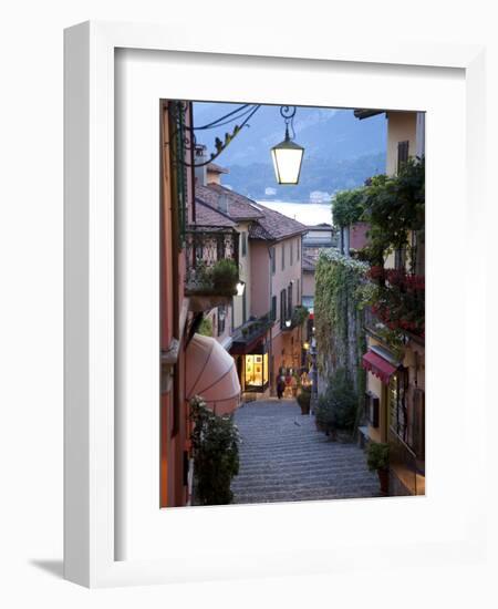 Shopping Street at Dusk, Bellagio, Lake Como, Lombardy, Italy, Europe-Frank Fell-Framed Photographic Print