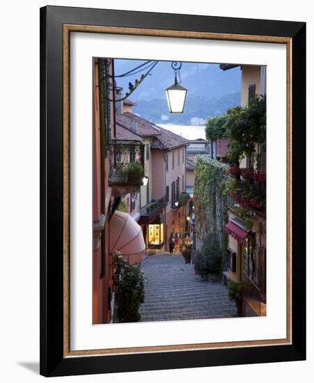 Shopping Street at Dusk, Bellagio, Lake Como, Lombardy, Italy, Europe-Frank Fell-Framed Photographic Print