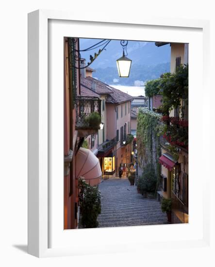 Shopping Street at Dusk, Bellagio, Lake Como, Lombardy, Italy, Europe-Frank Fell-Framed Photographic Print