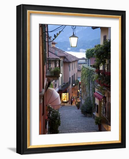 Shopping Street at Dusk, Bellagio, Lake Como, Lombardy, Italy, Europe-Frank Fell-Framed Photographic Print