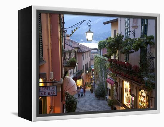 Shopping Street at Dusk, Bellagio, Lake Como, Lombardy, Italy, Europe-Frank Fell-Framed Premier Image Canvas