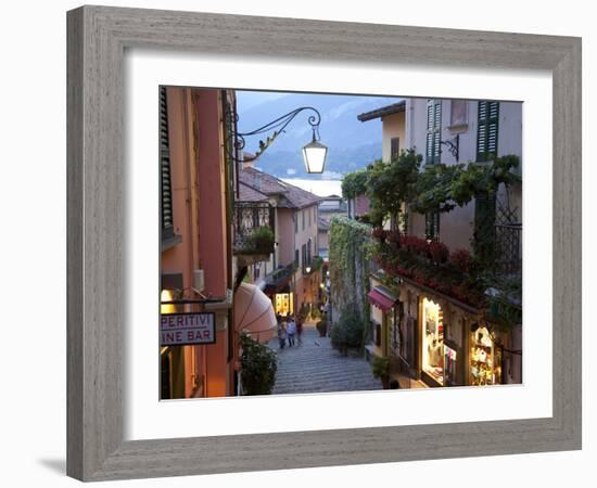 Shopping Street at Dusk, Bellagio, Lake Como, Lombardy, Italy, Europe-Frank Fell-Framed Photographic Print