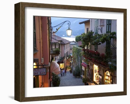 Shopping Street at Dusk, Bellagio, Lake Como, Lombardy, Italy, Europe-Frank Fell-Framed Photographic Print