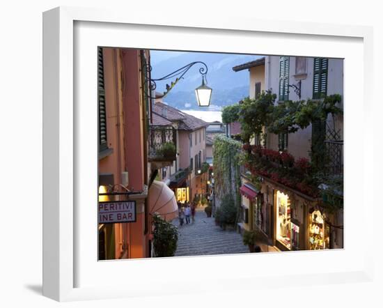 Shopping Street at Dusk, Bellagio, Lake Como, Lombardy, Italy, Europe-Frank Fell-Framed Photographic Print