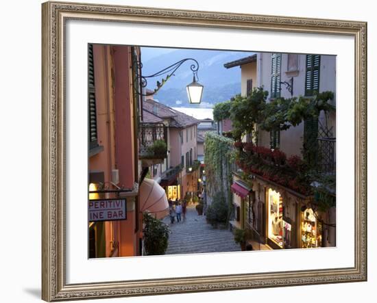 Shopping Street at Dusk, Bellagio, Lake Como, Lombardy, Italy, Europe-Frank Fell-Framed Photographic Print