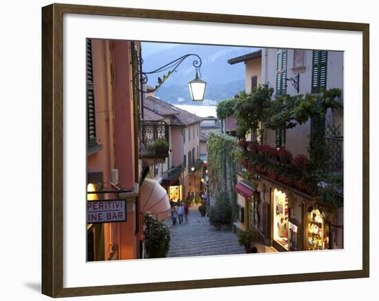 Shopping Street at Dusk, Bellagio, Lake Como, Lombardy, Italy, Europe-Frank Fell-Framed Photographic Print