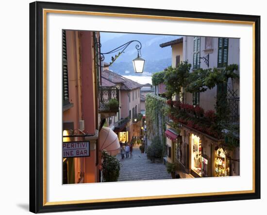 Shopping Street at Dusk, Bellagio, Lake Como, Lombardy, Italy, Europe-Frank Fell-Framed Photographic Print