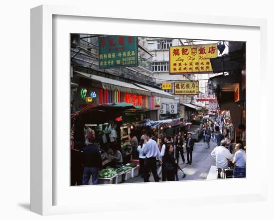 Shops and Market Stalls on Gage Street, Mid Levels, Hong Kong Island, Hong Kong, China, Asia-Amanda Hall-Framed Photographic Print