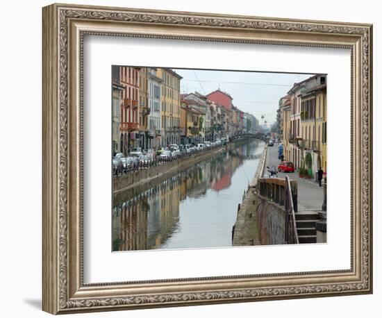 Shops and Restaurants Along Canal, Naviglio Grande, Milan, Italy-Lisa S. Engelbrecht-Framed Photographic Print