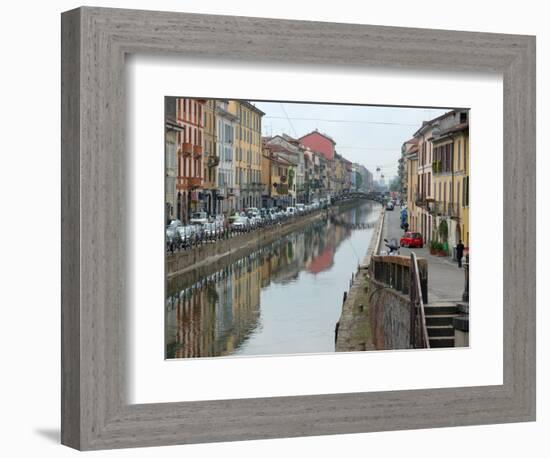 Shops and Restaurants Along Canal, Naviglio Grande, Milan, Italy-Lisa S. Engelbrecht-Framed Photographic Print