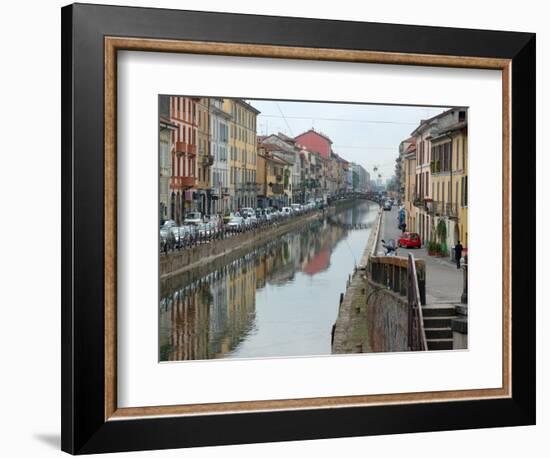 Shops and Restaurants Along Canal, Naviglio Grande, Milan, Italy-Lisa S. Engelbrecht-Framed Photographic Print