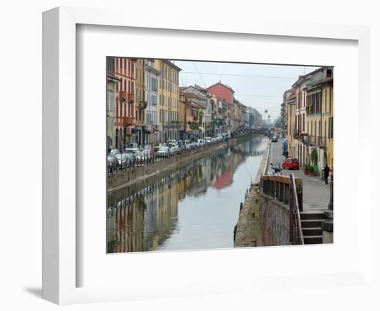 Shops and Restaurants Along Canal, Naviglio Grande, Milan, Italy-Lisa S. Engelbrecht-Framed Photographic Print