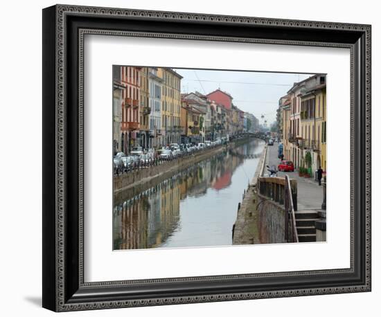 Shops and Restaurants Along Canal, Naviglio Grande, Milan, Italy-Lisa S. Engelbrecht-Framed Photographic Print