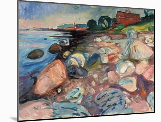 Shore with Red House-Edvard Munch-Mounted Giclee Print