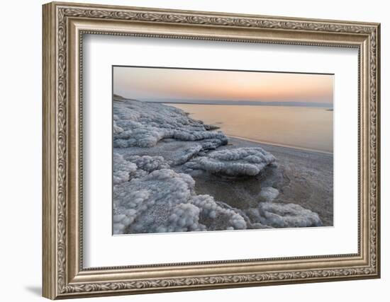 Shore with salt crystalized formation at dusk, The Dead Sea, Jordan, Middle East-Francesco Fanti-Framed Photographic Print