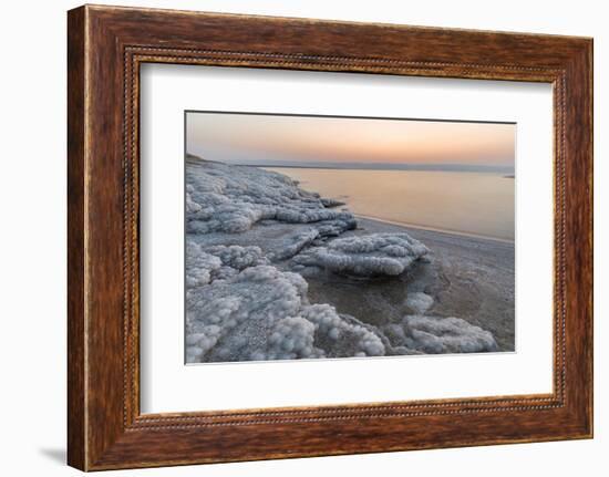 Shore with salt crystalized formation at dusk, The Dead Sea, Jordan, Middle East-Francesco Fanti-Framed Photographic Print