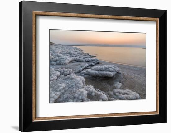 Shore with salt crystalized formation at dusk, The Dead Sea, Jordan, Middle East-Francesco Fanti-Framed Photographic Print