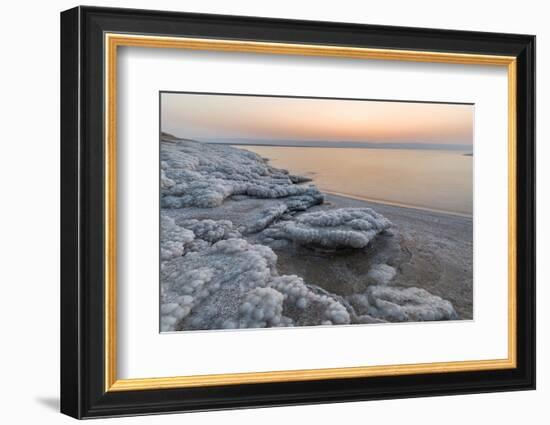 Shore with salt crystalized formation at dusk, The Dead Sea, Jordan, Middle East-Francesco Fanti-Framed Photographic Print