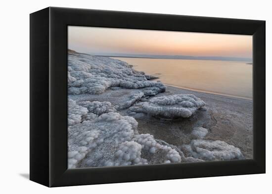 Shore with salt crystalized formation at dusk, The Dead Sea, Jordan, Middle East-Francesco Fanti-Framed Premier Image Canvas