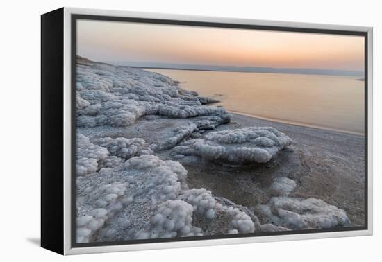 Shore with salt crystalized formation at dusk, The Dead Sea, Jordan, Middle East-Francesco Fanti-Framed Premier Image Canvas