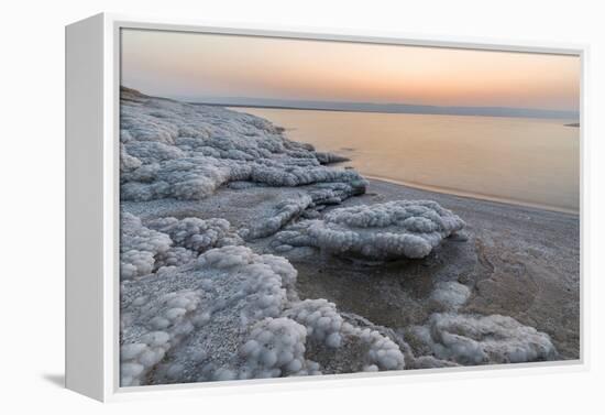 Shore with salt crystalized formation at dusk, The Dead Sea, Jordan, Middle East-Francesco Fanti-Framed Premier Image Canvas