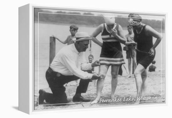 Short Swimsuits - Pewaukee Lake, Wisconsin - Vintage-Lantern Press-Framed Stretched Canvas