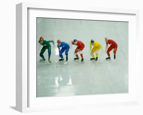 Short Track Speed Skaters at the Starting Line-Steven Sutton-Framed Photographic Print