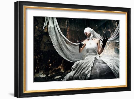 Shot Of A Twilight Girl In White Dress. Halloween, Horror-prometeus-Framed Art Print