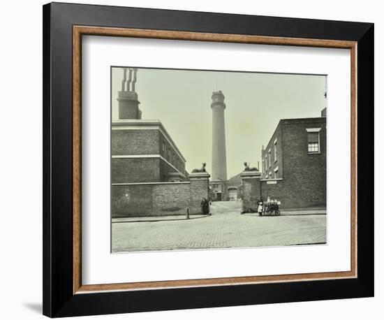 Shot Tower, Gates with Sphinxes, and Milk Cart, Belvedere Road, Lambeth, London, 1930-null-Framed Photographic Print