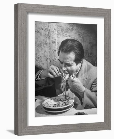 Shoveling Is Good for Speed But Not for the Vest or the Tablecloth at Gene Leone's Restaurant-null-Framed Photographic Print