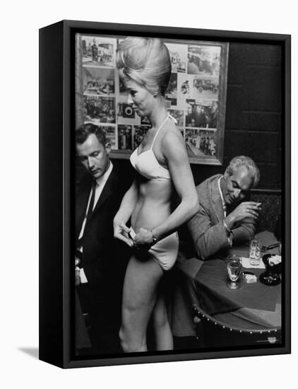 Show Girl Modeling Bikini For Customers at Lunch-Bill Ray-Framed Premier Image Canvas