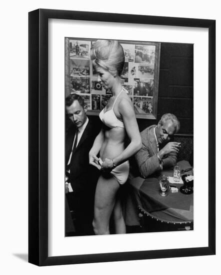 Show Girl Modeling Bikini For Customers at Lunch-Bill Ray-Framed Photographic Print