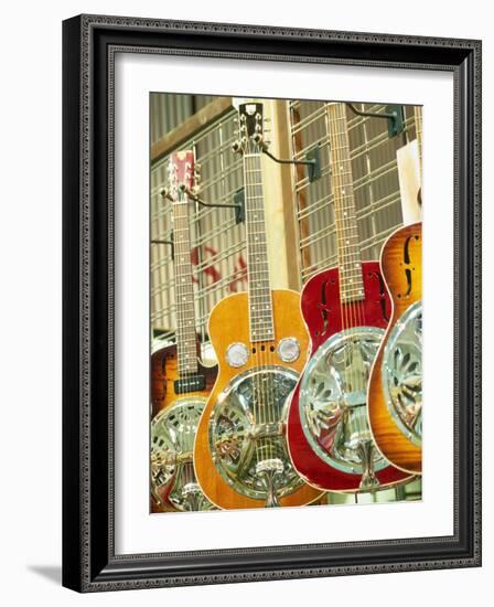 Showcase Displaying Dobro Resonating Guitars-Barry Winiker-Framed Photographic Print