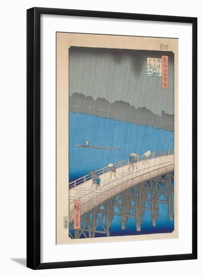 Shower over Ohashi Bridge, 1857-Utagawa Hiroshige-Framed Giclee Print