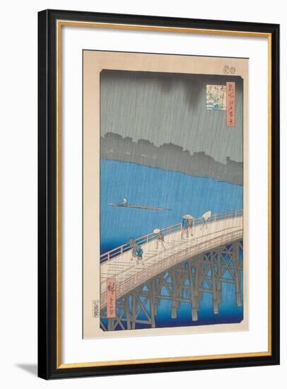 Shower over Ohashi Bridge, 1857-Utagawa Hiroshige-Framed Giclee Print