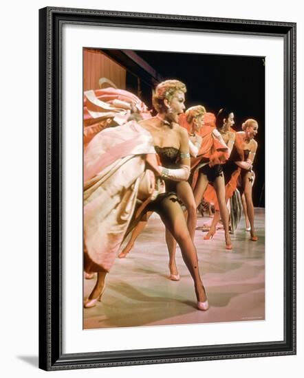 Showgirls from Hot Box Cafe Singing Take Back Your Mink in Scene from Guys and Dolls-Gjon Mili-Framed Premium Photographic Print