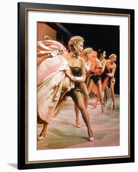 Showgirls from Hot Box Cafe Singing Take Back Your Mink in Scene from Guys and Dolls-Gjon Mili-Framed Premium Photographic Print