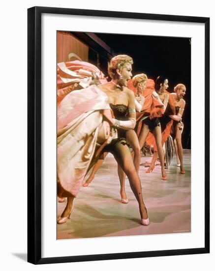 Showgirls from Hot Box Cafe Singing Take Back Your Mink in Scene from Guys and Dolls-Gjon Mili-Framed Premium Photographic Print