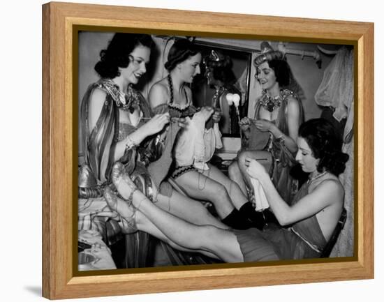 Showgirls Knitting Garments During Drive to Provide Goods to Servicemen During the War-null-Framed Premier Image Canvas