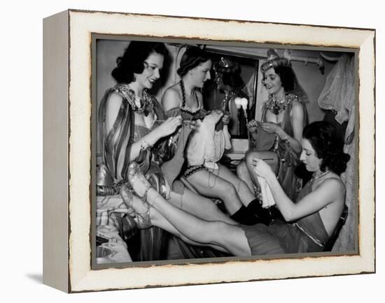 Showgirls Knitting Garments During Drive to Provide Goods to Servicemen During the War-null-Framed Premier Image Canvas