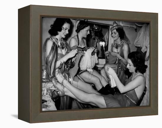 Showgirls Knitting Garments During Drive to Provide Goods to Servicemen During the War-null-Framed Premier Image Canvas