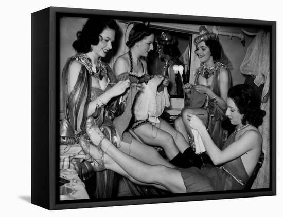 Showgirls Knitting Garments During Drive to Provide Goods to Servicemen During the War-null-Framed Premier Image Canvas