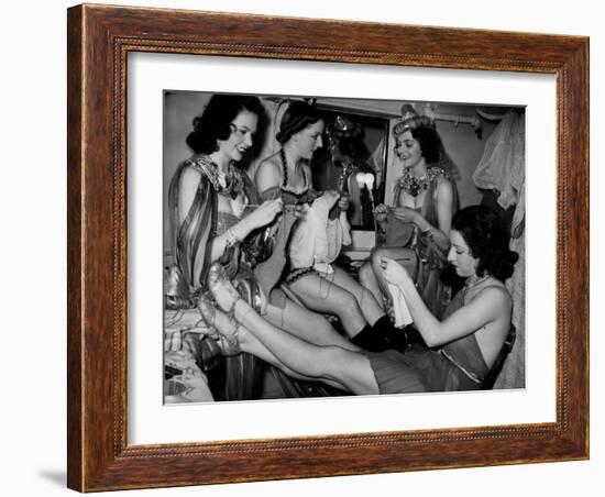 Showgirls Knitting Garments During Drive to Provide Goods to Servicemen During the War-null-Framed Photographic Print
