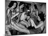 Showgirls Knitting Garments During Drive to Provide Goods to Servicemen During the War-null-Mounted Photographic Print