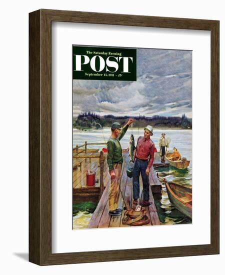 "Showing Off the Big One" Saturday Evening Post Cover, September 15, 1951-Mead Schaeffer-Framed Giclee Print